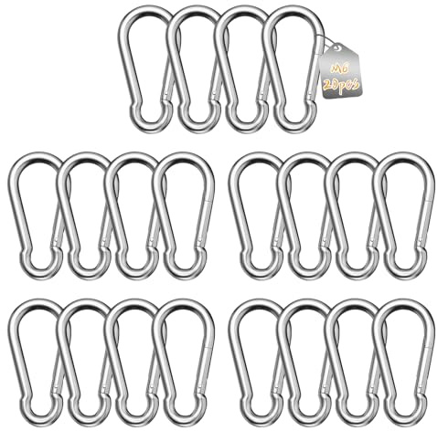 LALAGO Karabinerhaken Edelstahl 60mm x φ6 mm Super Groß, 20 Stück - M6 Karabiner Edelstahl Groß, Tragfähigkeit 110kg, Haken Karabinerhaken Camping Hamc Schaukel