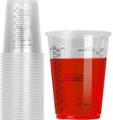 Bicchieri per miscelazione di resina epossidica,bicchieri per miscelazione di vernici,set di misurini trasparenti,misurini per resina con graduazioni,per liquidi, pigmenti,vernici,50 pezzi,240 ml
