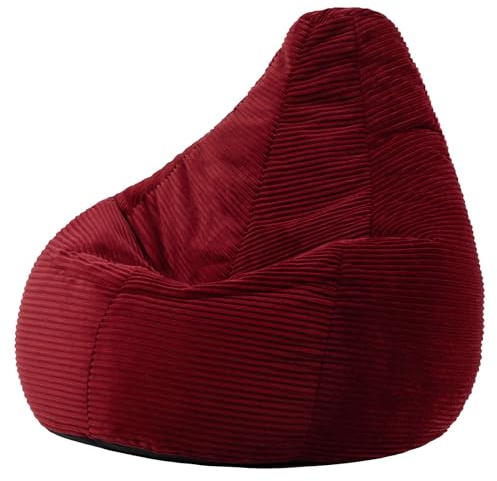 Icon Dalton Sitzsack Cord, Burgund, Gaming Sitzsack Erwachsene mit Füllung, Bean Bag, Cord Sessel, Lounge Sessel, Lounge Stuhl, Schlafzimmer, Wohnzimmer, Wohnzimmer Möbel