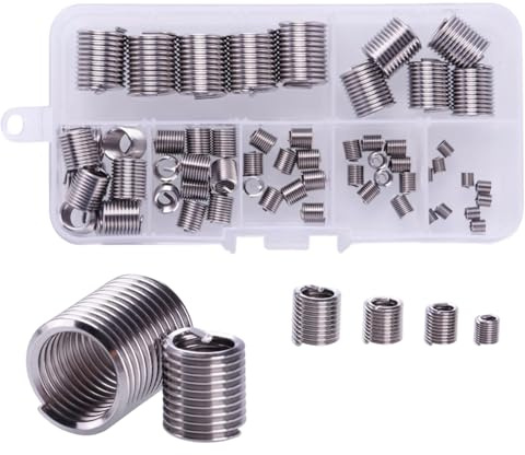 Xgvzs 60 Stück Selbstschneidender Gewindeeinsätze M3 M4 M5 M6 M8 M10 M12 Gewinde Reparatur Set Helicoil Gewinde Reparatur Einsatz für Metall Kunststoff Verarbeitenden Industrie