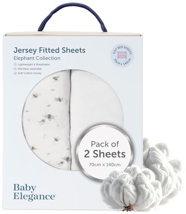 Baby Elegance Cot Bed Sheets, 140 x 70 cm Fitted, 2-Pack (Elephant Design)
