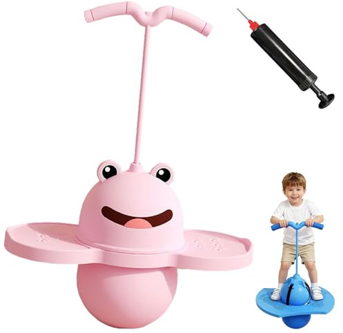 Shafaja Pogo Ball mit Griff für Kinder & Erwachsene – 2-in-1 Hüpfball Balance Spielzeug, Pogo Stick Alternative für Gleichgewicht & Koordination, Inkl. Ballpumpe (Froschrosa)