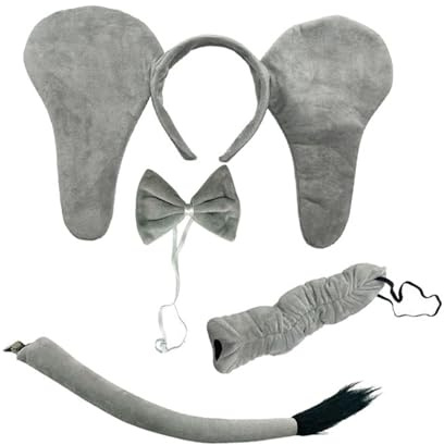 APLVFFZH Elephant Costume Set Kids Hairband Animal Ears Headband Nose Tail Bowtie Comfortable Cloth Material Secure Headband Suitable for Children Birthday Par, 4Pcs