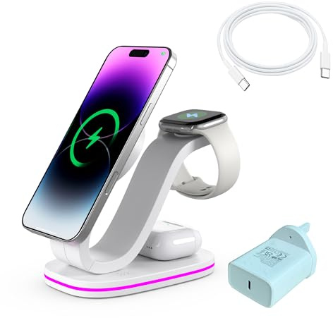 LDOPTO 4 in 1 Wireless Charging Station, Qi2 15W Charger Station for iPhone 17/16/15/14/13/12 Series, iWatch, Airpods, iPad, 35W Charger Included