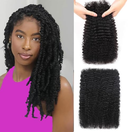 Huairisi Cheveux Humains Afro Kinky 4B 4C en Vrac pour Extensions Dreadlock Réparation Locs 18 Pouces Noir Naturel Tressage Twist 1 Bundle 50g 1B Peut Être Teint