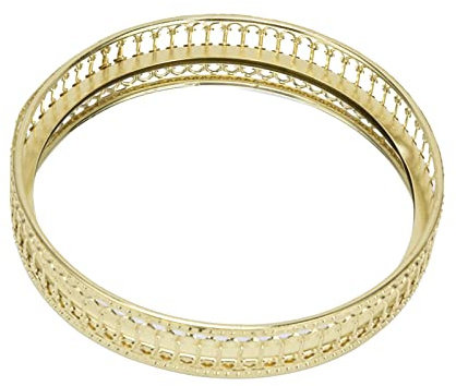 Jelquix Guld Rund Spegelbricka för Smycken Display, Lågmäld Lyx Sminkbord Organizer 6.9in (Litet vertikalt mönster)