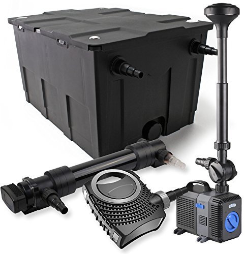 SunSun Komplettset: CBF-550 Teichfilter bis 60000 L Teichfilteranlage Durchlauffilter, NEO10000 Teichpumpe 10000l/h 80W, CUV-636 Teichklärer UVC Klärer mit 36W, CTP-5003 Springbrunnenpumpe 5000l/h 30W