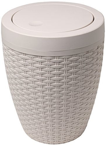 Addis 515799 Faux Rattan Round Bathroom Bin with Swing lid, Calico Linen, L 22.5 cm, W 22.5 cm, H 29 cm