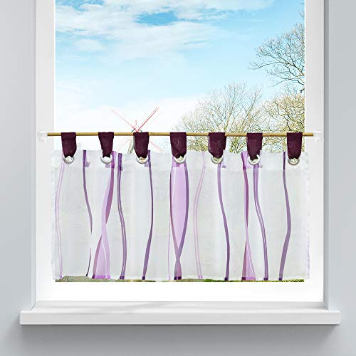 HongYa Scheibengardine, Wellenmuster, mit Schlaufen, aus Polyester, transparent, Dekoration für Schlafzimmer, Badezimmer, Küche, Violett, Höhe 45/90 cm, 1 Stück