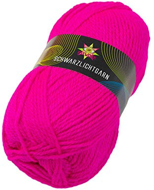 PSYWORK 50g Schwarzlicht Wolle Neon | Pink | Strickgarn aus 100% Polyacryl | zum Häkeln & Stricken | fluoreszierend leuchtend | UV-aktiv | DIY | Basteln | StringArt | Handarbeit