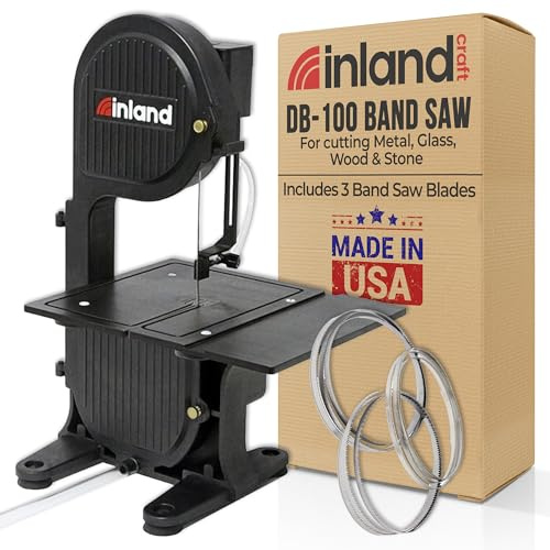Inland Craft DB-100 Band Table Machine for Cutting Stained Glass, Diamond Blade Band, Lapidary & Coral Cutter, Rock & Metal Cutter Tool, Stained Glass Grinder, 115V Only, Includes THREE Blades – Black