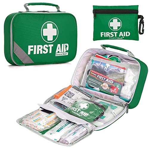 General Medi First Aid Kit (215 Piece) + 43 Piece Mini First Aid Kit - Includes Emergency Blanket, Bandage, Scissors for Home, Car, Camping, Office, Boat, and Traveling