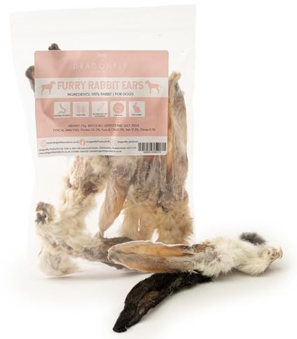Dragonfly Products Rabbit Ears with Fur for Dogs | 150g (8-10 pieces) | Natural, Healthy, Grain Free & Hypoallergenic Dog treats | Suitable for Dogs and Puppies
