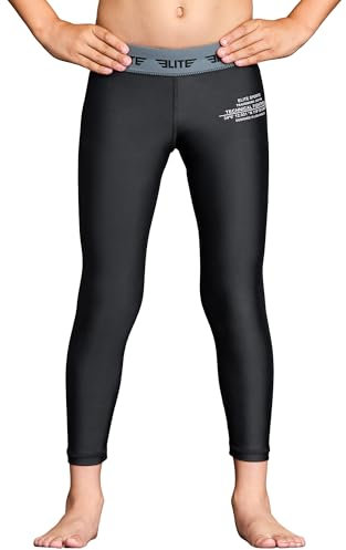 Elite Sports Sportliche Kompressionshose für Jugendliche, Jungen, Kinder, Leggings, Spat, enganliegend, BJJ, Basketball, Fußball, Sport, Training, Schwarz, Klein