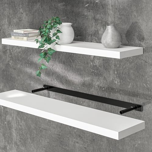 Casaria Mensola da Parete Legno 110cm Supporto 50-110cm Pensile Bagno 15kg Cucina Libreria Bianco