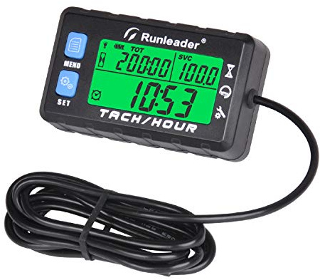 Runleader Betriebsstundenzähler Drehzahlmesser, Wartungserinnerung, Alarm-Drehzahlerinnerung, Anfangsstunden einstellbar, Batterie austauschbar, Verwendung für Rasenmäher und gasbetriebene Geräte（BU）