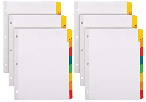Oxford Binder Dividers for 3 Ring Binders, 6 Pack, 8-Tab Dividers, Write & Erase Ballpoint Pen from Tabs, White Paper Dividers with Color Tabs, 48 Total