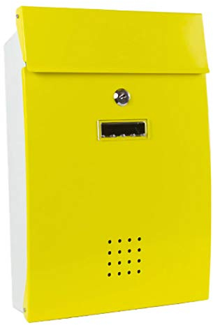 FYZS Postfach im Freien, Postfach, Briefkasten, verzinktem Stahl wasserdichtes Design Postkasten, mit schlanker Linie und Zeitungsschlitz, Wandmontage, abschließbar, 26x8.5X 37,5 cm (Color : Yellow)