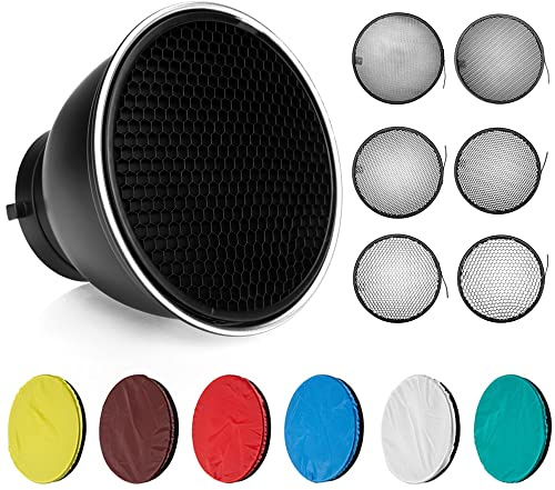 Soonpho Standard Reflector Beauty Dish Diffuser Lamp Shade 7/ 18cm Photography with 10°/20°/30°/40°/50°/60° Degree Honeycomb Grid,6 Colors Soft Cloth for Studio Strobe Flash Light Speedlite