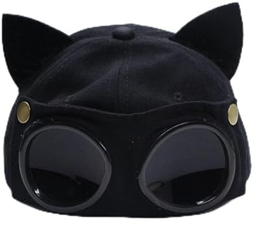 zhedu Baseball Hat Summer Personality Sunglasses Baseball Cap with Cat Ears Women Sunglasses Cap Aviator Cap Girls Hip Hop Mask (Black)