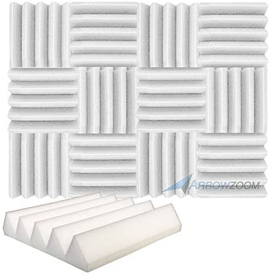 Arrowzoom 12 Polyurethane Wedge Panneaux Mousse Acoustiques 25x25x5cm Correction Phonique anti bruit Retardateur flamme studio d'enregistrement absorbant acoustique Podcasting 1134 Perle Blanche