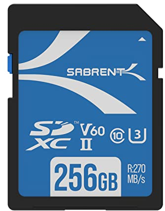 SABRENT SD Karte 256GB V60 UHS-II SDXC, Class 10, U3, 270MB/s Lesen, 170MB/s Schreiben – Profi SD Speicherkarte für 4K/8K Video, Fotografen, Videografen, Enthusiasten (SD-TL60-256GB)