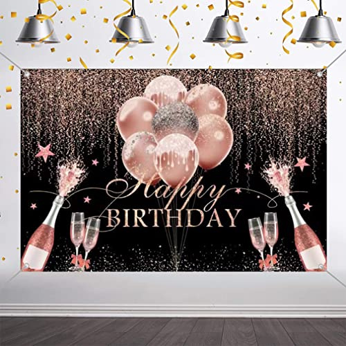 Geburtstag Deko für Mädchen/Frauen, Geburtstag Banner Rosa Stoff Schild Plakat, Happy Birthday Hintergrund Banner Damen Geburtstagsfeier Deko