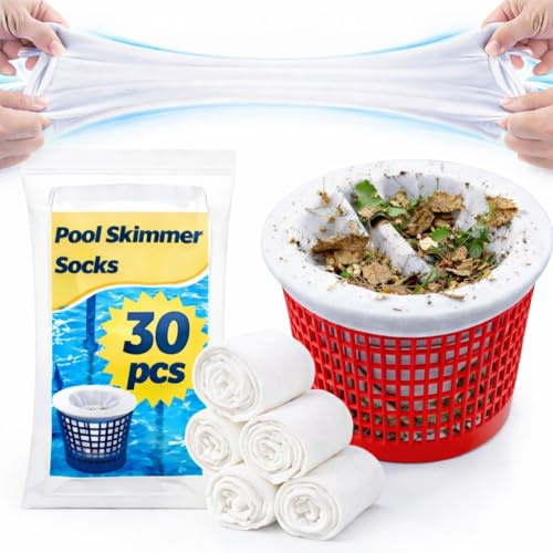 Sukh 30 Pack Pool Skimmer Socks - Pool Socks for Skimmer Basket, Traps Dog Hair, Sand, Pollen & Leaves, Protects Filter & Pump System, Universal Fit for Inground & Above Ground Pools, Pool Accessories