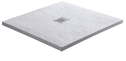 Sanotechnik Piatto Doccia in Marmo colato, Colore Bianco, in 2 Diverse Misure, Piatto Doccia, Vasca Doccia, Vasca da Bagno, 90 cm x 90 cm x 3,2 cm