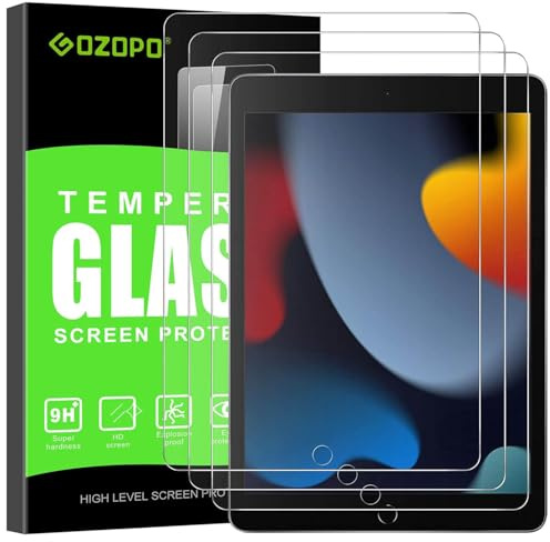 GOZOPO Protection Écran pour iPad 9/8/7 Génération (10,2, 2021/2020/2019) | iPad 10,2 Pouces Film de Protection en Verre Trempé, Lot de 3