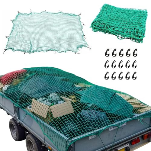 Norhogo Trailers Net, Heavy Duty Bungee Cargo Net, Cargo Net for Pickup Truck Bed with 15 PCS Hook for Car ATV Boat SUV Van Trailer Snowmobile Secure Loads Truck Trailer Nets, 2 x 3m, Green
