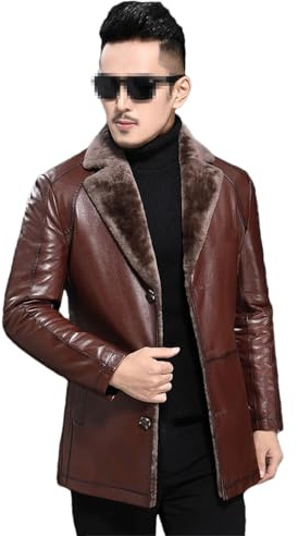 Männer Echtes Leder Jacke Schaffell Mantel Für Männer Winter Fleece Jacke Plus Größe Pelz Mäntel, rotbraun, M