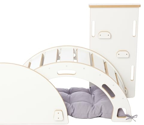 Garronda Set 4 in 1 Arco da arrampicata con scivolo, tavola e cuscino Giocattolo Montessori per bambini da 1 anno GD-0062 (Bianco Arco da arrampicata con scivolo, tavola e cuscino)