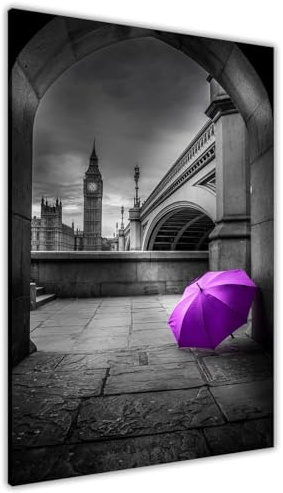 Pastello Big Ben London Umbrella Canvas Wall Art, Wall Art Picture Print for Living Room and Bedroom (Purple, 31cm x 20cm / 12x8inch)