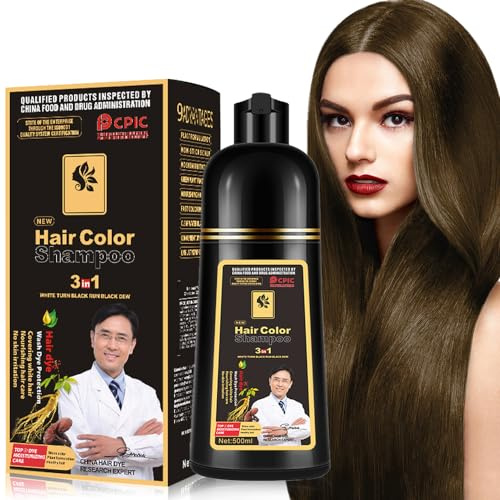 Tinte de cabello negro, champú para teñir el cabello para hombres y mujeres, champú de color de pelo para la cubierta del cabello gris, champú para canas, champú para teñir el cabello 3 en 1, 16.9 fl