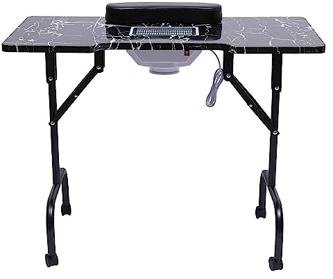 SICHENSH bärbart nagelbord. Vikfunktion manikyrskrivbord med 4 universella hjul, manikyrbord med sugning, mobilsmaniskt bord,bärbart nagelbord, manikyr för skönhetssalonger (svart)