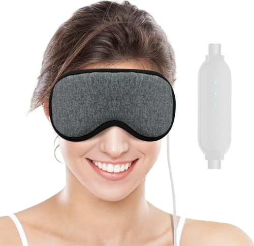 Máscara de Ojos Calentada, Mascara Ojos Calor USB con 3 Control de Temperatura 35℃/45℃/55℃, 3D Máscara de Ojos Calentador para Ojos Secos, Aliviar la Fatiga Ocular (Gris)