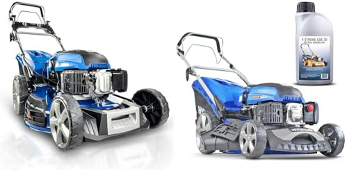 Hyundai 22”/56cm 196cc 4-in-1 Electric-start Self-propelled Petrol Lawnmower, 6 Adjustable Cutting & 46cm Petrol Lawnmower Self-Propelled, 460mm / 18'' Cutting Width Lawn mower