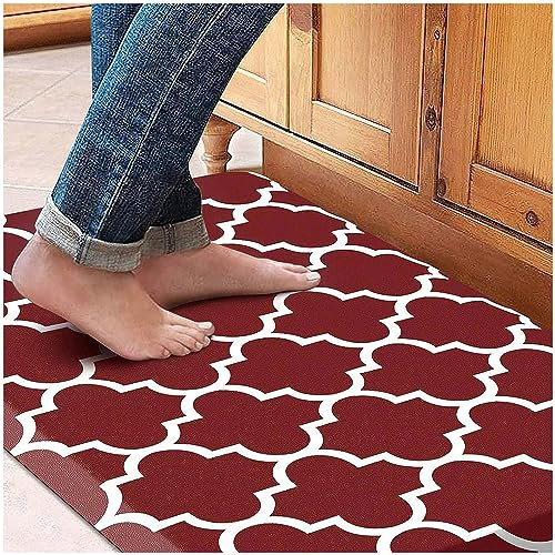 LULUMAIC Dicke Anti-Ermüdungsmatte 0,47 Zoll, rutschfeste, waschbare, saugfähige Anti-Ermüdungsmatten für Küchenböden, für Küche, Büro, Waschbecken, Rot-17,3 x 60 Zoll