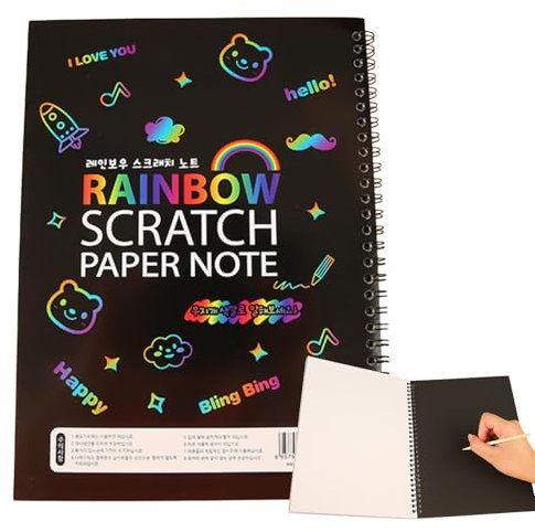 Kratzpapier-Kunst für Kinder – 10 Blatt Kratzpapier-Kunst, schwarzes Kratzpapier, Regenbogen-Kunstpapier, selbstgemachtes Kratzpapier, geruchloses Farbzeichnungs-Notizbuch für Kinder