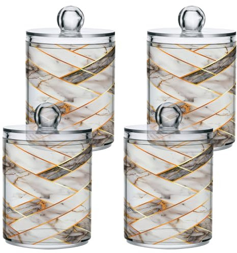 GAIREG Gold Weiß Marmor Mosaik Foto Badezimmer Wattepad Halter Apothekergläser Set von 4