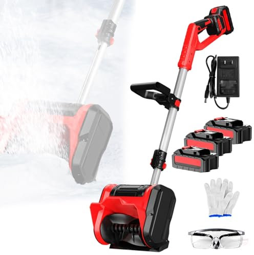 VFMVOYNZ Pala da Neve elettrica, spazzaneve Senza Fili, Manico Regolabile e Asta telescopica per vialetti, Strumento Leggero per la Pulizia della Neve, spazzaneve con Batteria 3x3000mAh(Red)