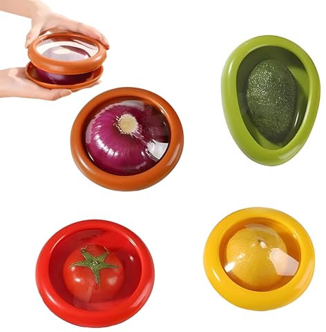 WideSmart 4 Pezzi Scatola per Frutta in Silicone, nti-Ossidazione Contenitori per Frutta e Verdura，Contenitore per Avocado Cipolla Riutilizzabile，per Conservare Cipolle, Pomodori, Limoni e Avocado