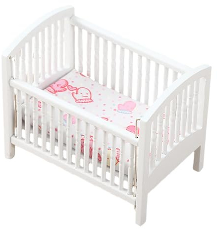 ERINGOGO Dollhouse Miniature Baby Doll Crib 1 12 Scale Dollhouse Bed Vintage European Style Rocking Cradle Tiny Furniture for Baby Doll Accessories Stuffed Animals Play Scene