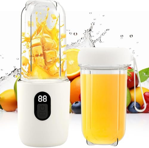 BIZOI Mini Frullatore Portatile, Mini Mixer per Smoothies, Frullatore Portatile da 500ml, per Frullati, Succhi Misti, Succhi di Verdura, Cucina, Palestra, Ufficio, Campeggio, Viaggi, Campeggio, Pesca