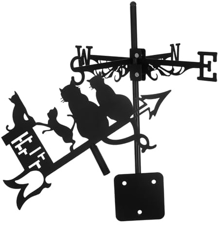 ifundom Veleta de Metal para Tejado con Diseño de Gato Decoración de Jardín del Viento Montaje para y Patios Resistente y Duradera Color Negro