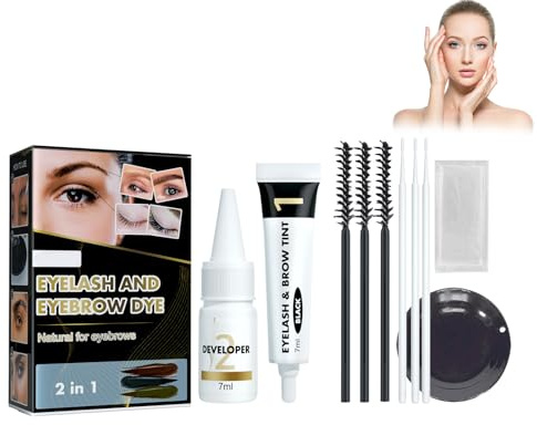 Wimpernfarbe Schwarz, Augenbrauenfarbe Und Wimpern Färben, Augenbrauen Färben Für Einen Natürlichen Look Und Ein Langanhaltendes Ergebnis Für 4-6 Wochen, Dyeing eyebrows and eyelashes (A)