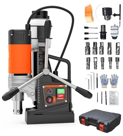 Magnetic Drill, 1750W 2 Boring Diameter, 2922Lbf Power Portable Magnetic, 810 PRM, 10-Speed，with 10Pcs Drill Bits 3Pcs Twist Drill and 1Pcs Plastic Box for Metal Surface, Industrial