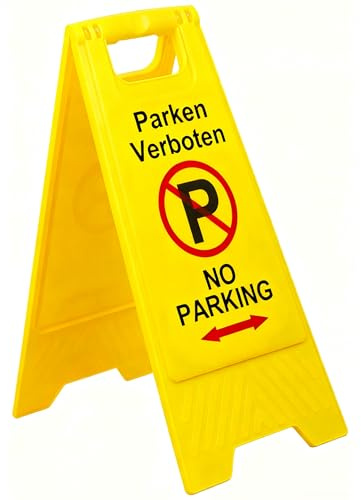 Luimode Parken Verboten Aufsteller,No Parking Warnaufsteller aus Polypropylen klappbar,auffälliger Hinweis-Aufsteller für beidseitigen Aufdruck, Hinweisschild, Gefahrhinweis, gelb