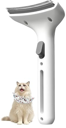 ETIALURE Cepillo para el Cuidado del Pelaje de Gatos, Peine para Eliminar el Pelo de Perros con Botón de Liberación, Peine Antipulgas para Mascotas para El Cuidado y Masaje del Pelaje (Blanco)